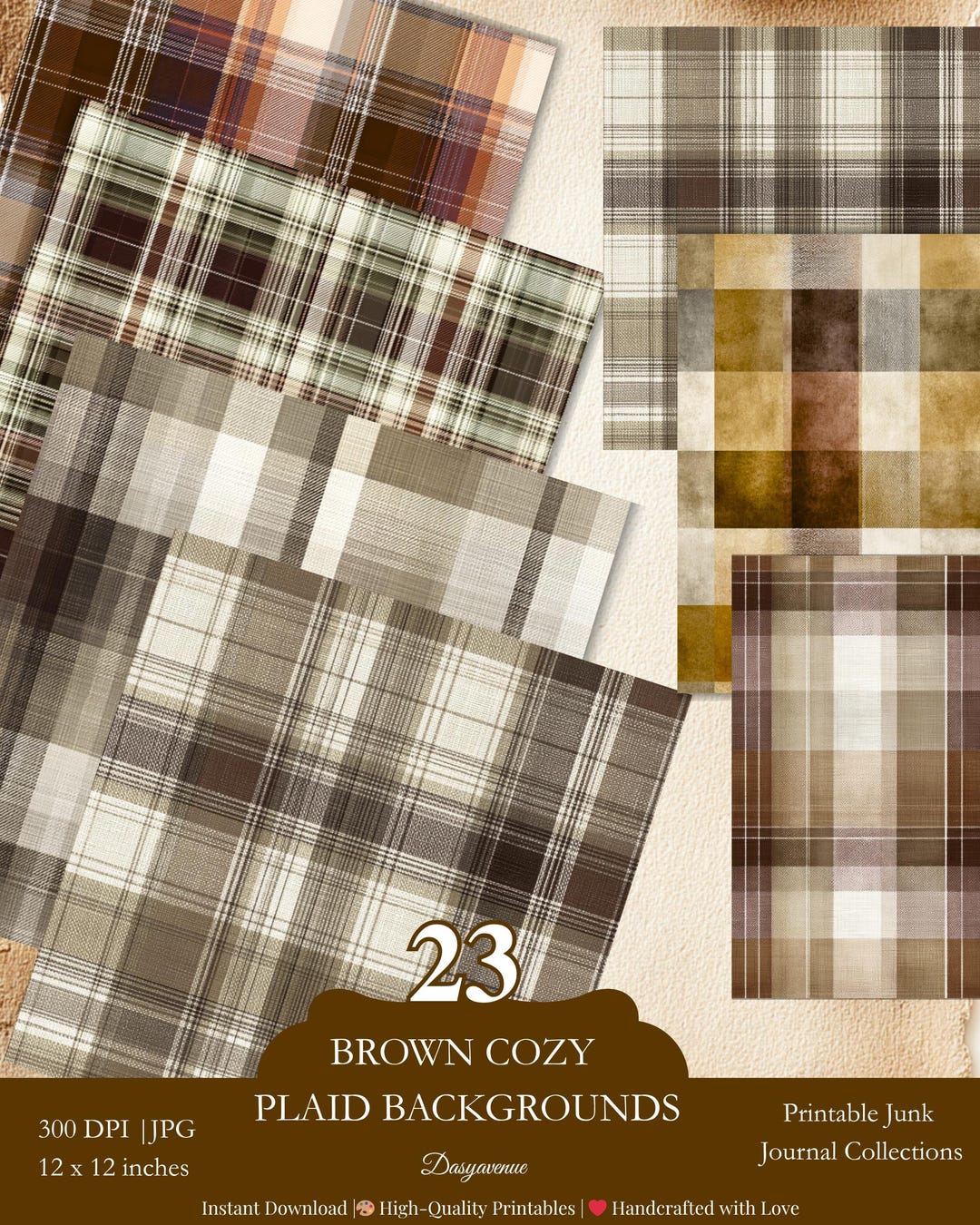 Brown Plaid Digital Paper Pack | Vintage Tartan Backgrounds for Junk ...