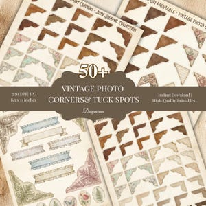 Shabby Chic Junk Journal Photo Corners, Printable Scrapbooking Embellishments,  Vintage Ephemera Digital Tuck Spot
