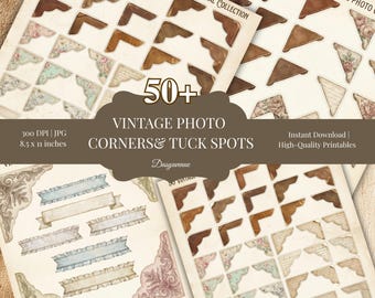 Shabby Chic Junk Journal Photo Corners, Printable Scrapbooking Embellishments,  Vintage Ephemera Digital Tuck Spot