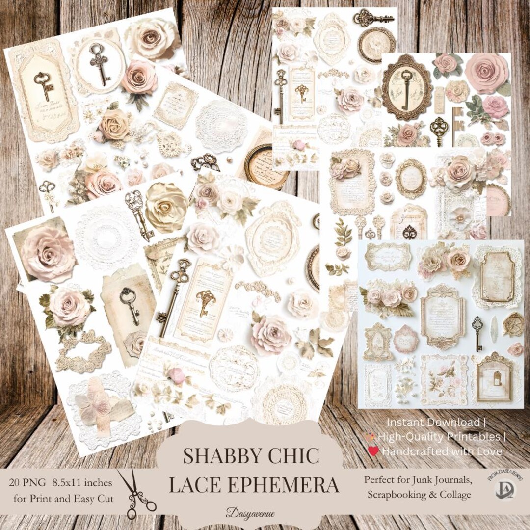 Shabby Chic Junk Journal Ephemera | Vintage Lace Printable | Antique ...