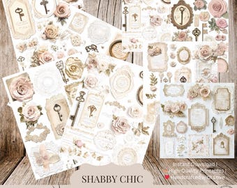 Shabby Chic Junk Journal Ephemera | Vintage Lace Printable | Antique Roses Scrapbook Kit | DIY Collage & Cardmaking Digital Download