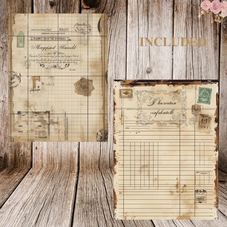 29 vintage rutnätspapper | Utskrivbara journalsidor i shabby chic | Smutsiga efemera-bakgrunder | Skräpjournal, scrapbooking, collage bild 7