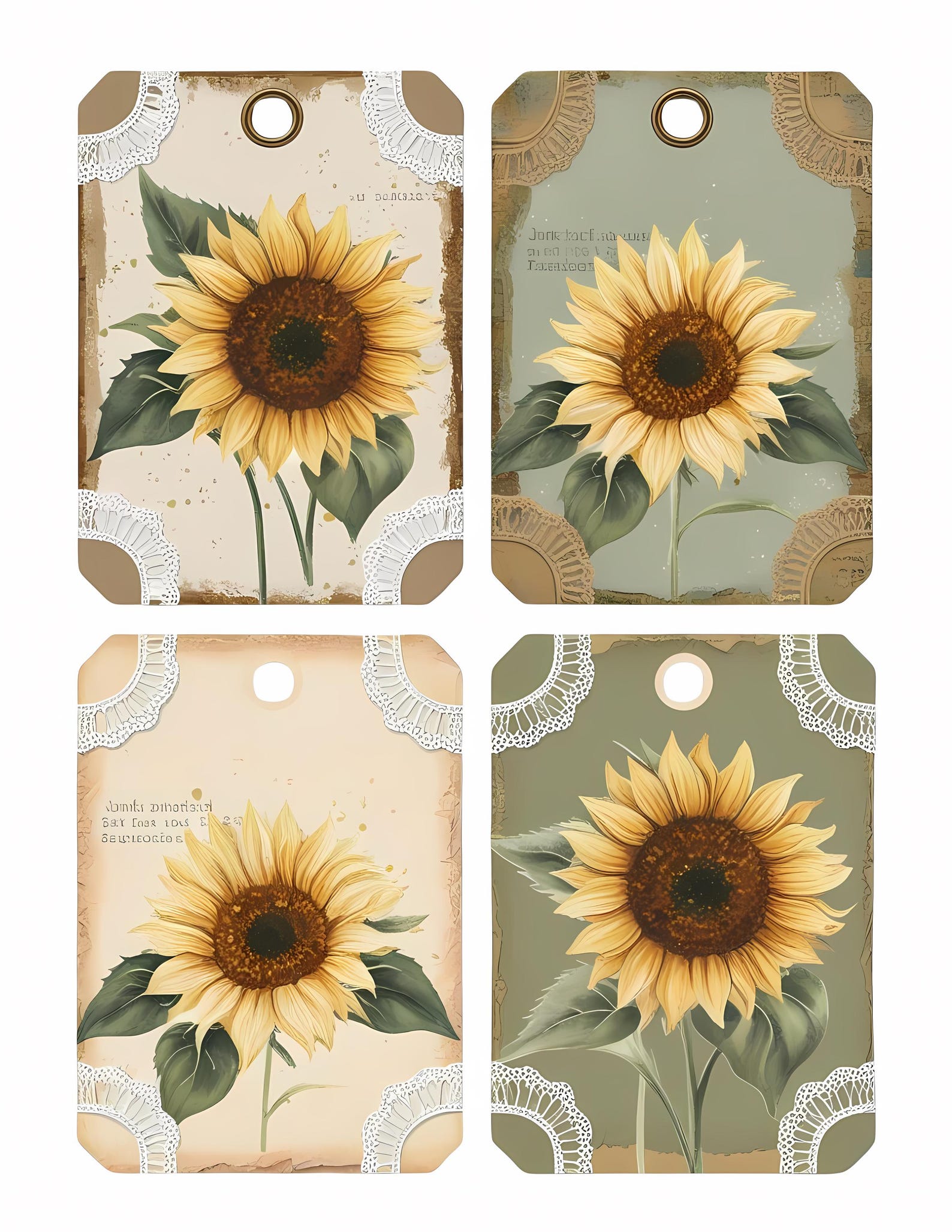 Sunflower Junk Journal Ephemera Kit - Printable Ephemera, Tags, Cards ...