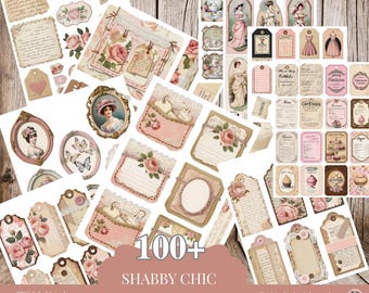 100+ Shabby Chic Junk Journal Tags & Ephemera – Romantic Vintage Printable for Scrapbooking, Collage  Journaling