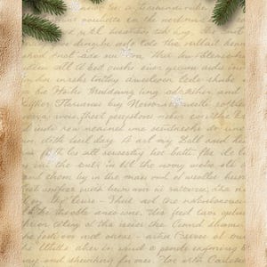 May include: A vintage-style paper with handwritten text, snowflakes, and pine branches. The paper has a sepia tone with a dark red border at the bottom and the text "Dasyavenue". The text is in a cursive font.