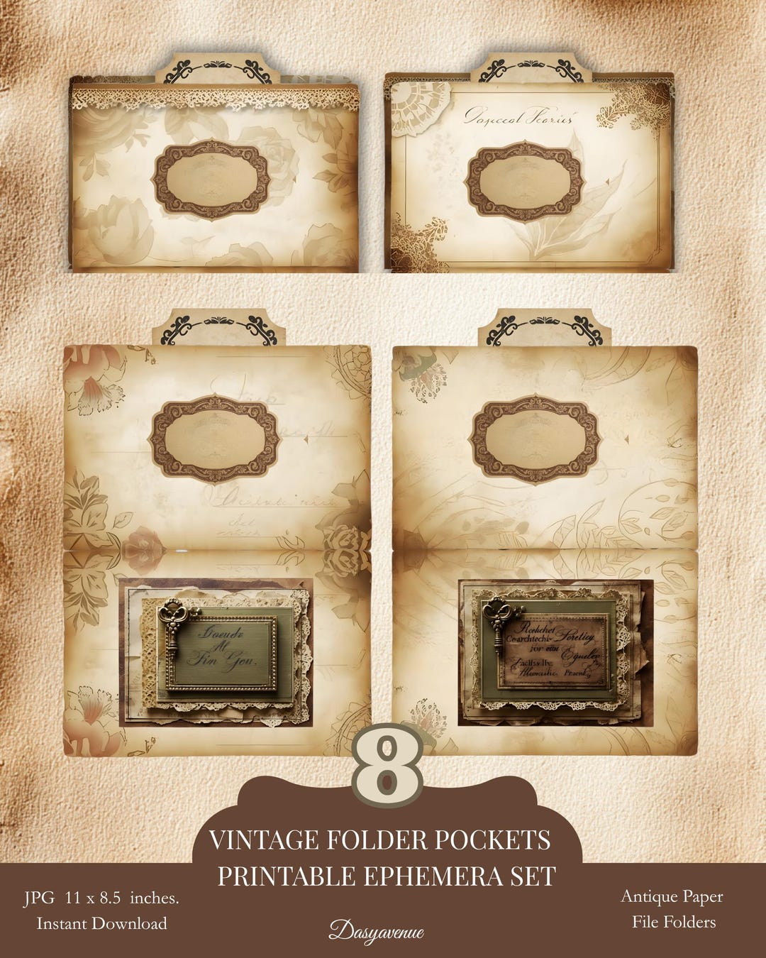 Vintage Printable Folder Pockets | Antique Paper File Folders With ...
