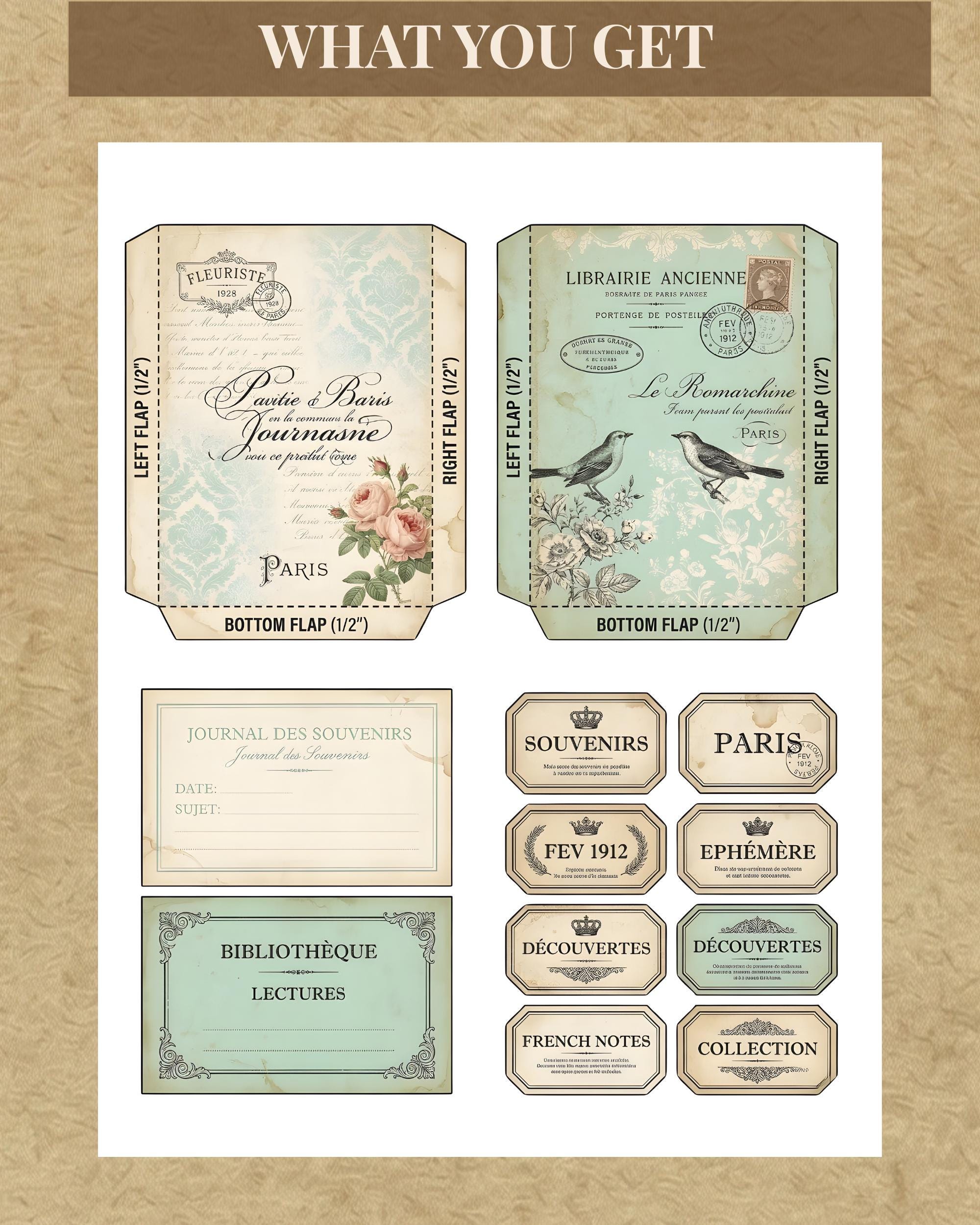 Vintage Journal Pocket & Tags Printable, Junk Journal Ephemera, French ...