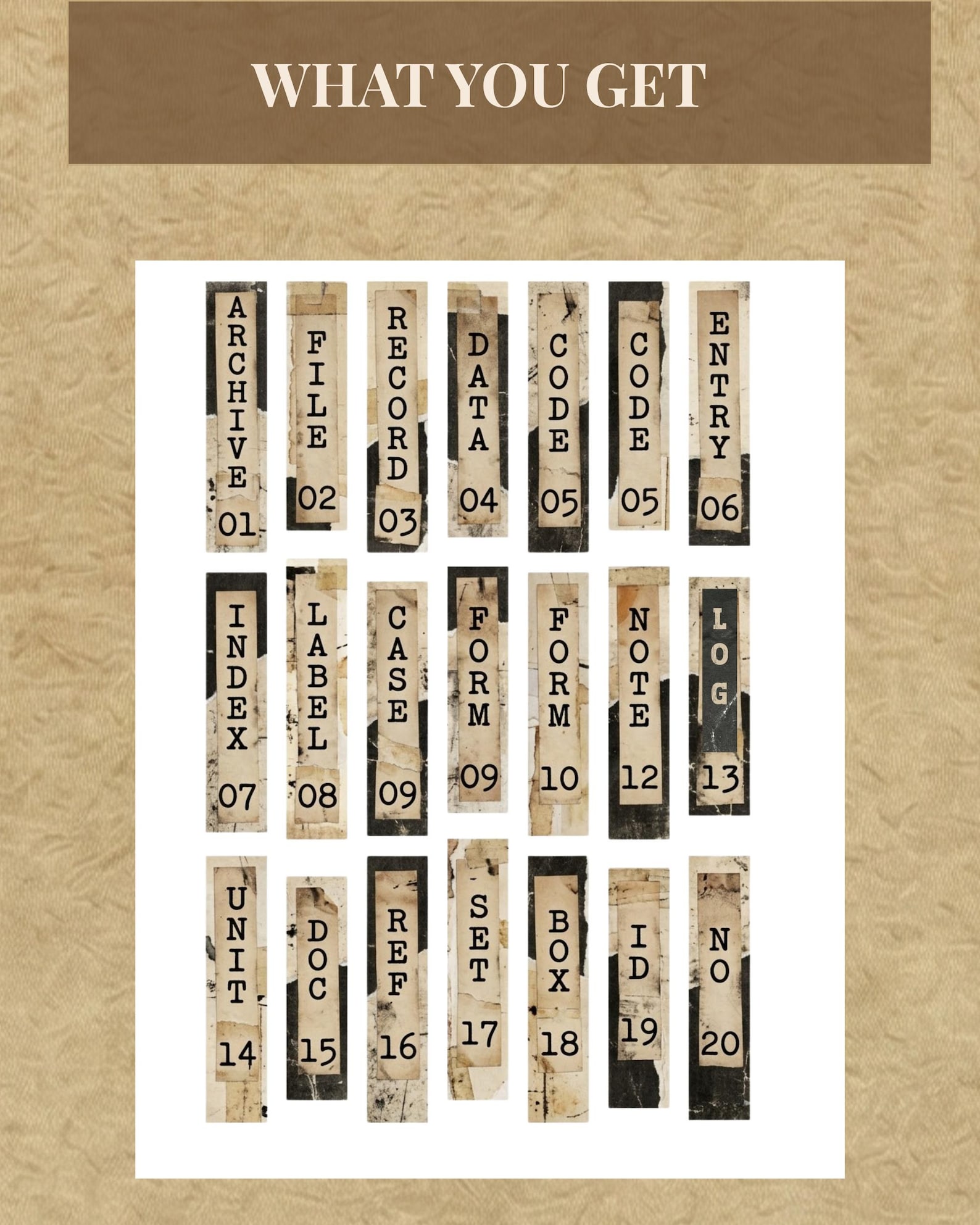 Vintage Archive Labels, Vertical Grunge Strips, Junk Journal Labels ...