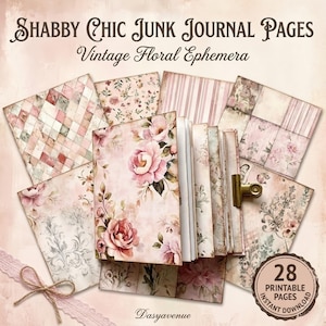 Shabby Chic Junk Journal Seiten | Vintage Blumen Hintergrund Papiere | Rosa Printable Scrapbook Papier | Romantische Ephemera Seiten | Collage Sheet