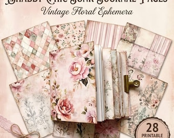 Shabby Chic Junk Journal Pages | Vintage Floral Background Papers | Pink Printable Scrapbook Paper | Romantic Ephemera Pages | Collage Sheet