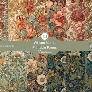 William Morris  Pattern Set - 24 Printable Pages, William Morris Wallpaper, William Morris art, William Morris digital print