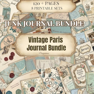 Vintage Paris  Bundle, French Junk Journal Pages, Curated Curiosity Market, Printable Vintage Paper Pack, Scrapbook Ephemera Set