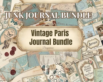 Vintage Paris  Bundle, French Junk Journal Pages, Curated Curiosity Market, Printable Vintage Paper Pack, Scrapbook Ephemera Set