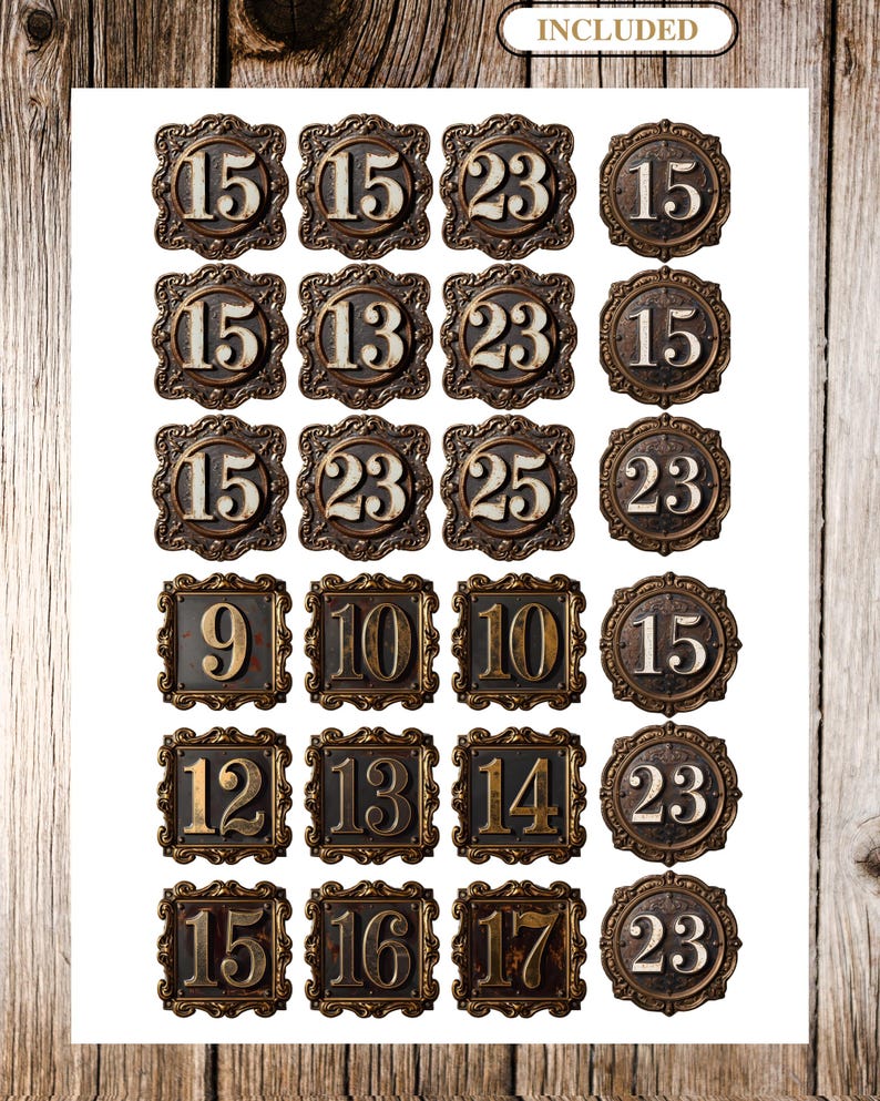Vintage Metal Number Tags PNG | Printable Ephemera Labels | Junk ...