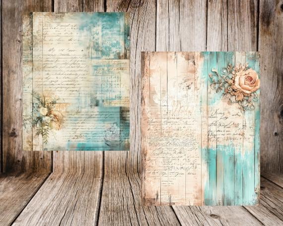 Shabby Chic Junk Journal Pages | Vintage Floral Printable Papers | Blue ...