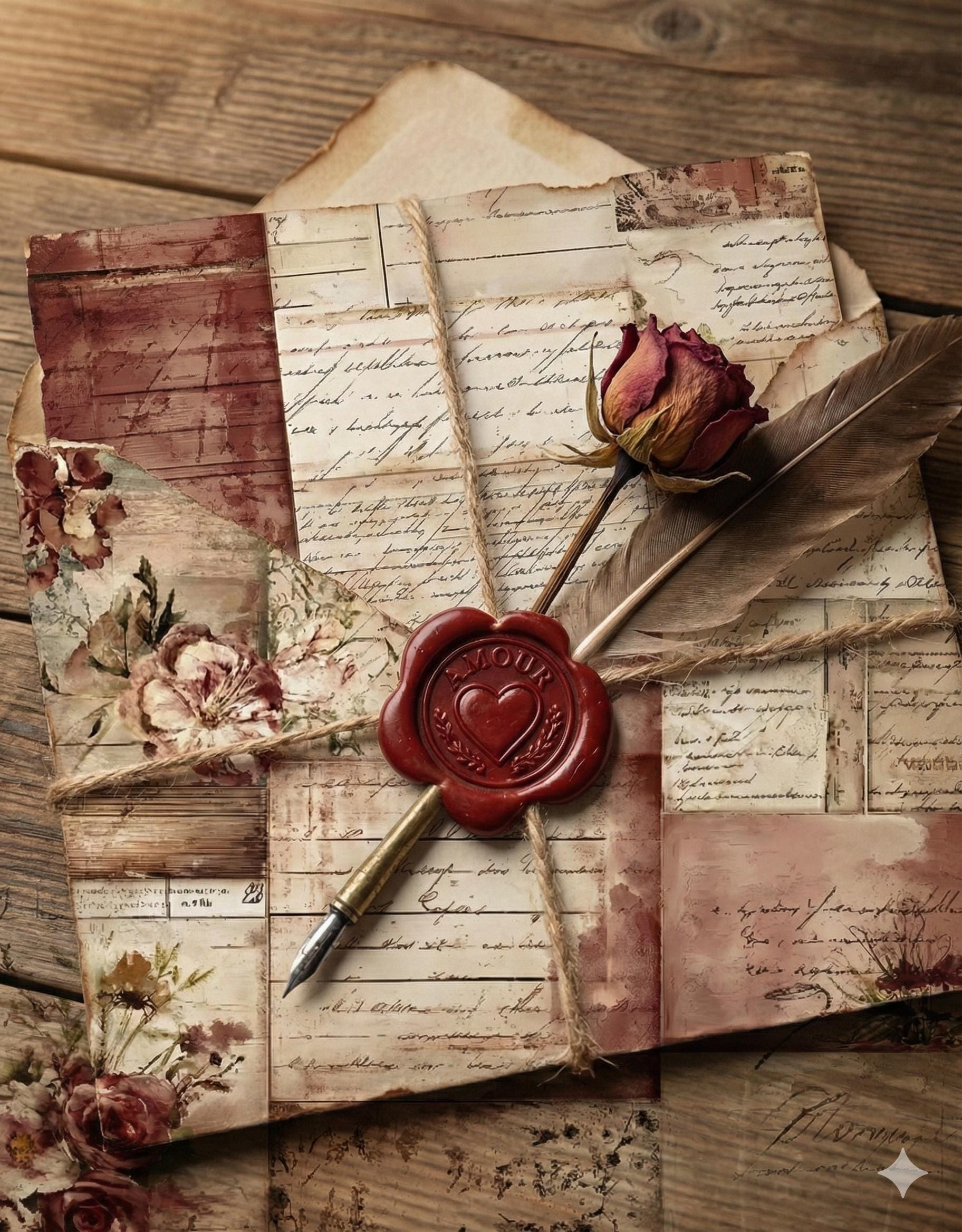 Burgundy Valentine Junk Journal Pages, Vintage Rose Digital Paper ...