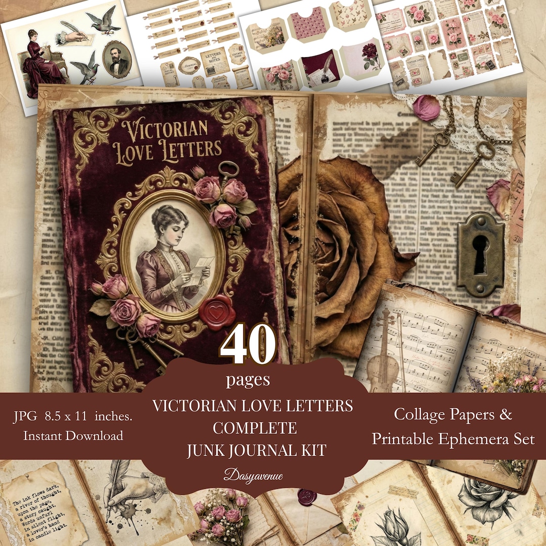 Victorian Love Letters Junk Journal Kit, Romantic Vintage Papers ...