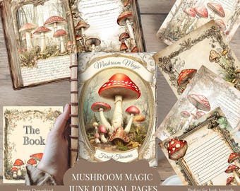 Mushroom Magic Junk Journal Pages, Fall Forest Ephemera, Vintage Botanical Mushrooms, Printable Scrapbook & Nature Journal Pack