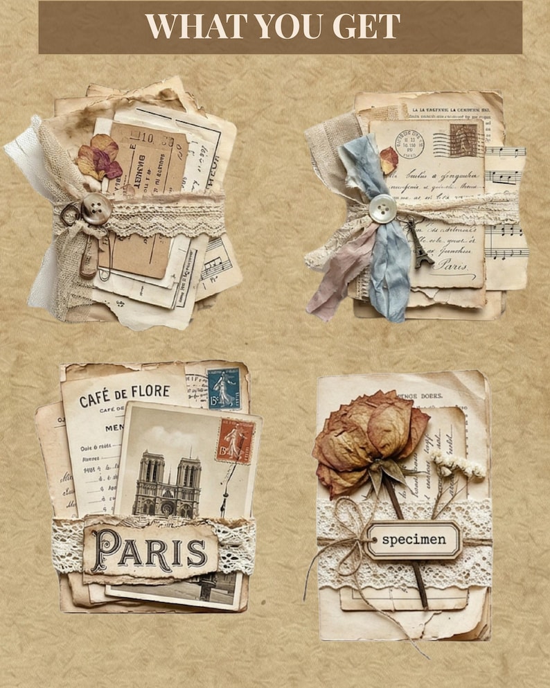 Vintage Junk Journal Snippet Clusters Bundle, Shabby Chic, Paris ...