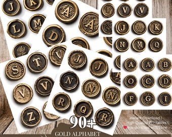 Vintage Wax Seal PNG Alphabet, Gold Letter Wax Stamps, Digital Seals for Junk Journals, Scrapbooking, Ephemera, Card Making, DIY Crafts