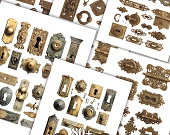 Faux Hardware Fussy Cuts | Vintage Keys & Ornaments | Steampunk Junk Journal Ephemera | Antique Locks Scrapbook Printable Pages