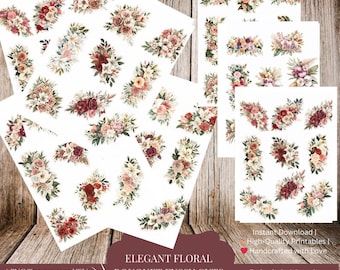 Elegant Floral Bouquet Fussy Cuts PNG | Junk Journal Ephemera | Vintage Flower Stickers | Scrapbooking Printable | Instant Download