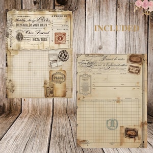 29 vintage rutnätspapper | Utskrivbara journalsidor i shabby chic | Smutsiga efemera-bakgrunder | Skräpjournal, scrapbooking, collage bild 9