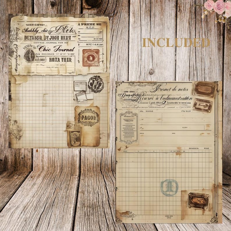 29 vintage rutnätspapper | Utskrivbara journalsidor i shabby chic | Smutsiga efemera-bakgrunder | Skräpjournal, scrapbooking, collage bild 9