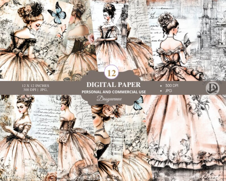 Victorian Digital Paper – Vintage Fashion Junk Journal Kit, Elegant ...