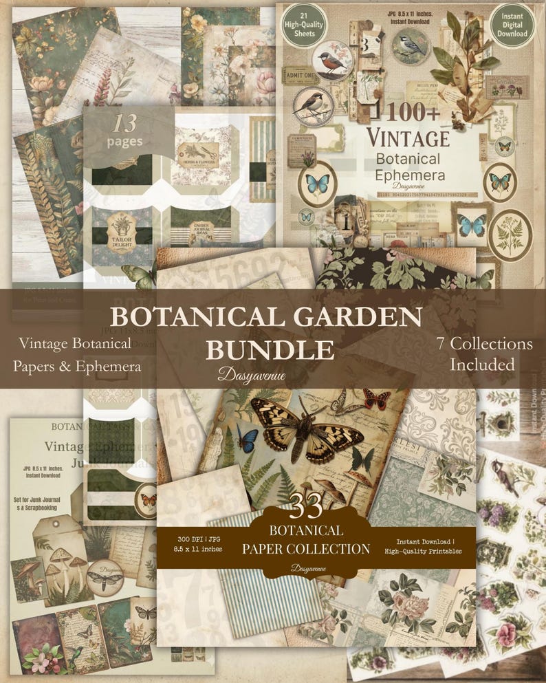 Botanical Garden Bundle 120 Pages Vintage Botanical Junk Journal Kit ...