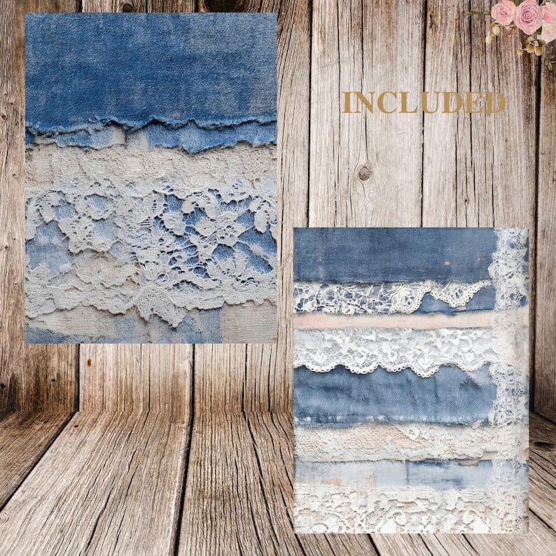 Vintage Denim Junk Journal Set - 32 Printable Pages With Lace, Roses ...