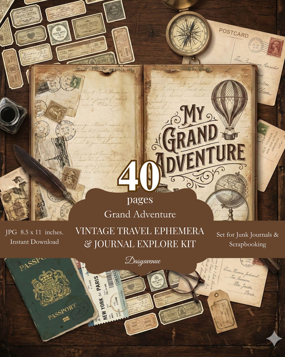 Vintage Travel Junk Journal Kit Printable, Wanderlust Ephemera Pages ...