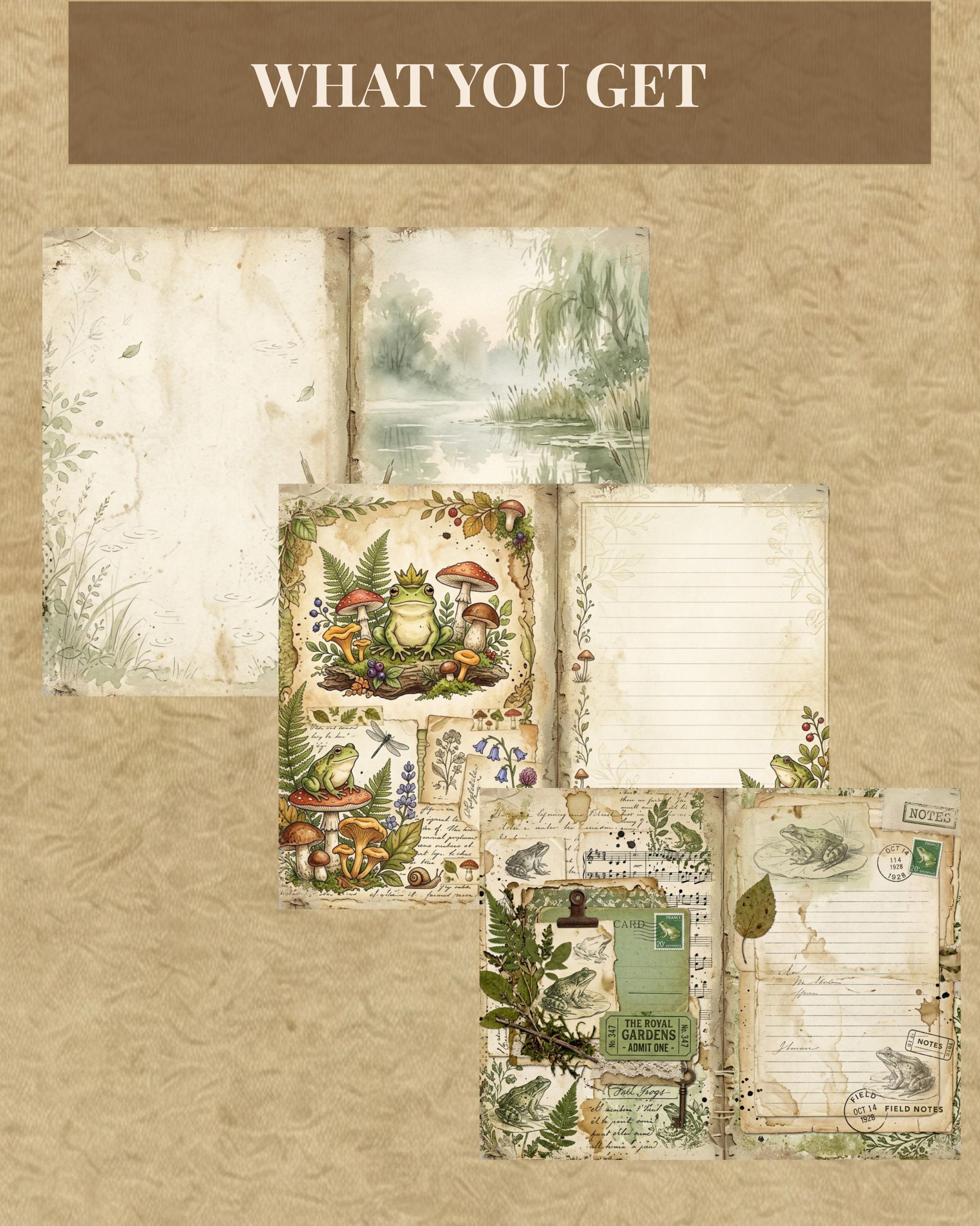 Frog Cottagecore Junk Journal Kit, Pond Ephemera Printable, Mushroom ...