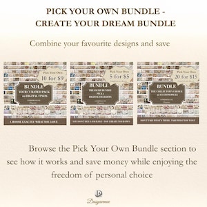 May include: Image promoting a 'Pick Your Own Bundle' concept. It features three bundle options: 10 for $9, 5 for $5, and 20 for $15. Each bundle is described with the text 'Bundle' and a description of the contents. The image encourages customers to create their own bundle.