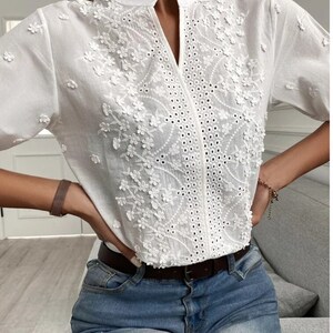 Floral Lace Blouse | Women's Stylish Tops | Stand Collar Short Sleeve