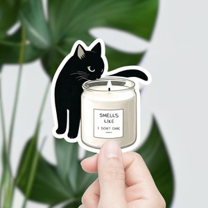 Adesivo engraçado de gato preto - Cheira como se eu não me importasse | Adesivo de vinil à prova d'água para laptop para amantes de gatos | Adesivo de planejador | Amante de velas