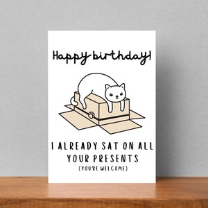 Carte d'anniversaire drôle de chat - « Je me suis déjà assis sur tous vos cadeaux | Cadeau pour propriétaire de chat | Humour de chat | Cadeau pour amoureux des chats | Carte d'anniversaire drôle de chat