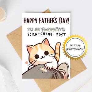 Cartão engraçado do Dia dos Pais do gato - Feliz Dia dos Pais para o meu arranhador favorito | Cartão engraçado para o pai do gato | Download instantâneo