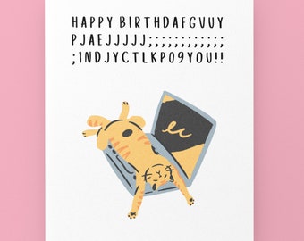 Funny Cat Birthday Card - Cat lying on laptop | Happy Birthday Card | Funny Card for friend | Gift for cat lover | Orange Cat Energy