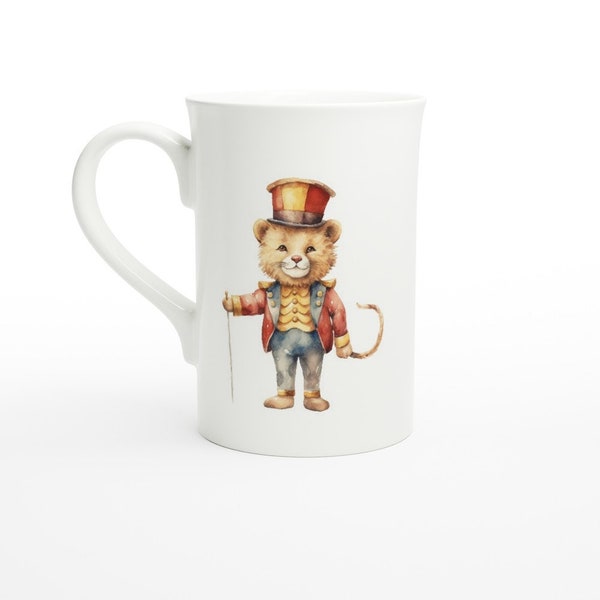 White 10oz Porcelain Slim Mug (The Circus Collection - Rob the Lion)