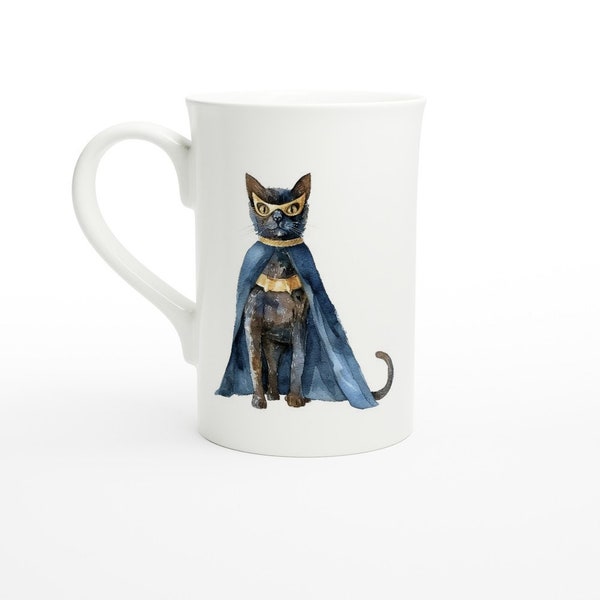 White 10oz Porcelain Slim Mug (The Superhero Cat Collection - Lisa Lynx)