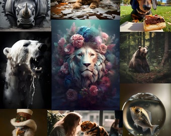 100 Animals AI Generated Images for your Project /JPG Files/ Real and Animation/ Part 3 / Digital Download