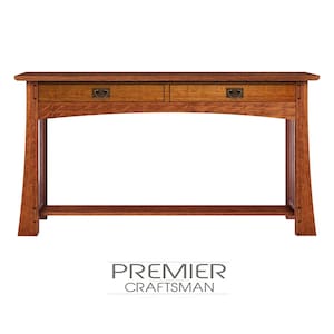 OakPark Mission Sofa Table Arts & Crafts Stickley Style 52&quot; Craftsman 2 Drawer Console Table.