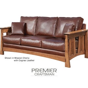OakPark Leather Mission Sofa Canted Stickley Style Settle
