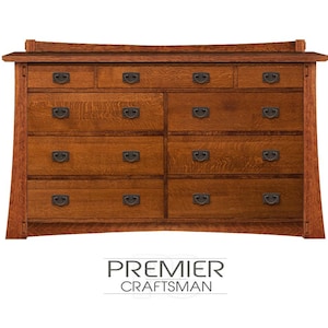 OakPark Mission Dresser Stickley Style Craftsman Bedroom Arts & Crafts 9 Drawer Large Mule Chest