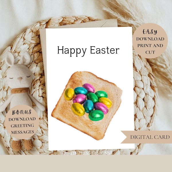 Easter Greeting Card, Funny Easter Egg on Toast Printable Card, Digital Easter Card, Humorous Card Printable, Easter Card download 5 x 7