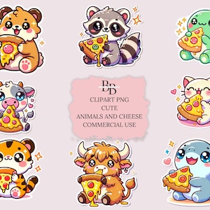 Cute Animals and Pizza Png,Pizza Animal clipart digital art, Cute animals print on demand Digital Image,  T-Shirt, Instant Download Bundle