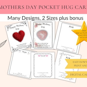 Modèle de cartes de câlin de poche pour la fête des mères, modèle de carte imprimable de câlin de poche pour la fête des mères, jeu de cartes de soutien et d'étiquettes pour maman, câlin de poche au crochet