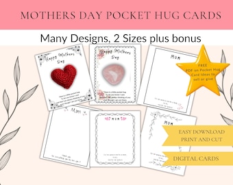 Mother's Day Pocket Hug Cards Template, Printable Mother's Day Pocket Hug Card Template,  Backing Card & Tag Set for Mom, Crochet Pocket Hug