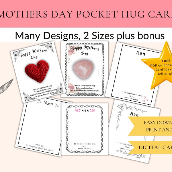 Mother's Day Pocket Hug Cards Template, Printable Mother's Day Pocket Hug Card Template,  Backing Card & Tag Set for Mom, Crochet Pocket Hug